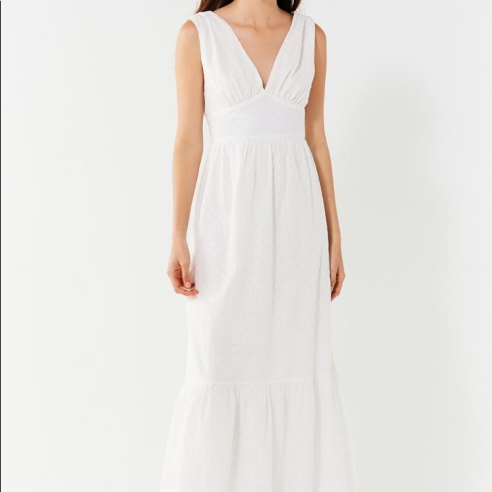 Urban Outfitters White V-neck Eyelet Maxi Dress